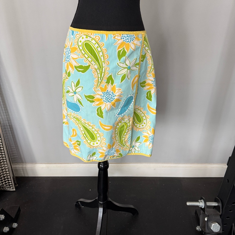 Lilly Pulitzer REVERSIBLE Monkeys or  Paisley Midi Skirt - Blue, Yellow